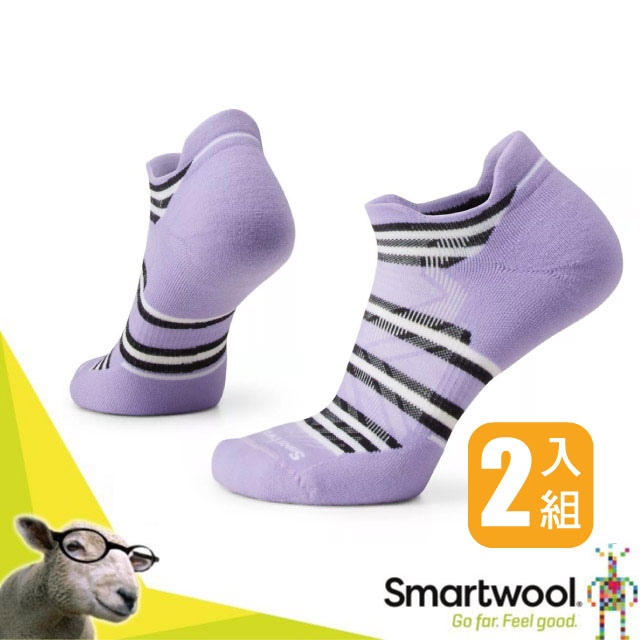 【SmartWool】女 美麗諾羊毛 機能跑步局部輕量減震印花踝襪/彈性排汗(2入組)SW001672-L46 紫色✿30E010
